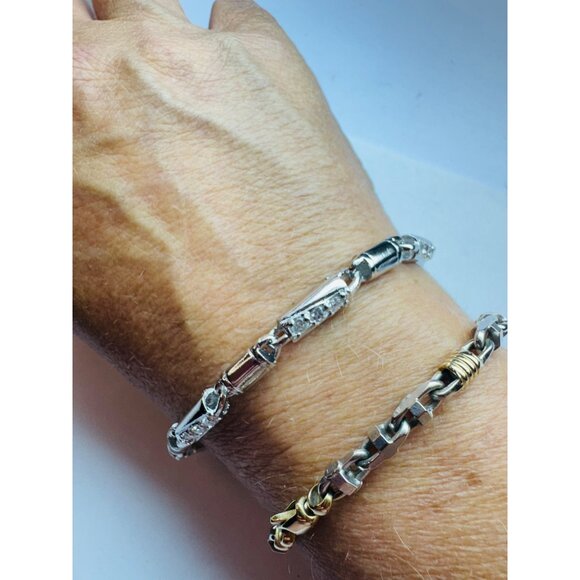 Vintage Estate 925 Sterling Silver CZ Barrel Link Bracelet Unisex 8.5” 19.5g - Picture 5 of 9